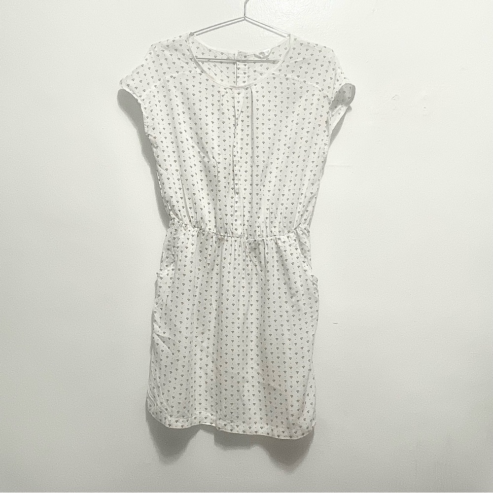 Capped Sleeve White Sundress with Blue Anchor Print